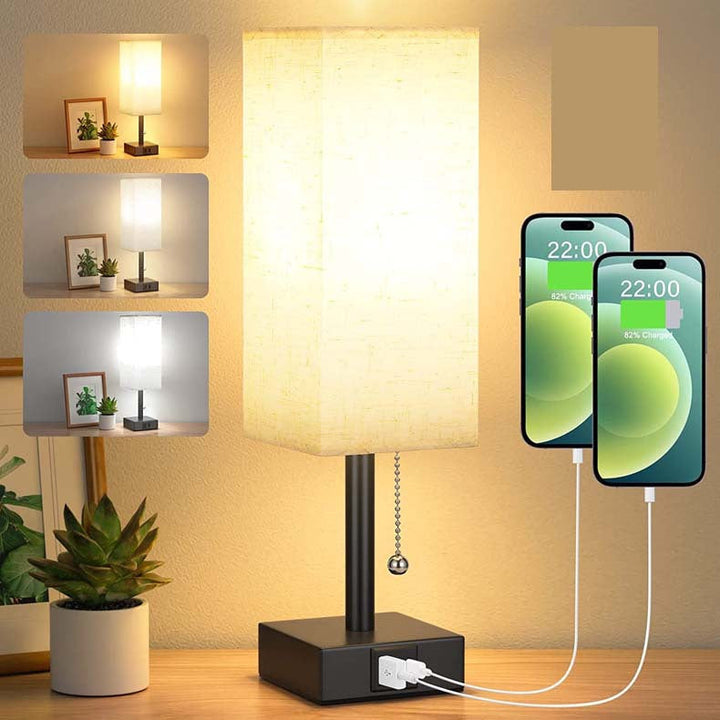 USB Table Lamp│ Dimmable Shade Charging │ Bedroom Nightstand │ Beige