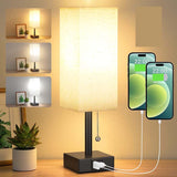 USB Table Lamp│ Dimmable Shade Charging │ Bedroom Nightstand │ Beige