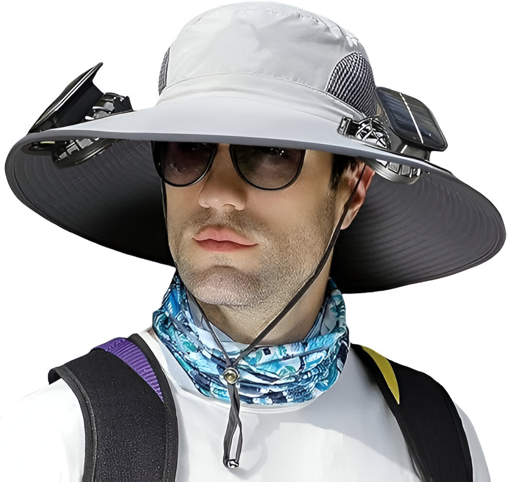 Solar Fan Sun Hat | UPF50+ UV Protection & Cooling Fans | Fishing & Hiking | Black