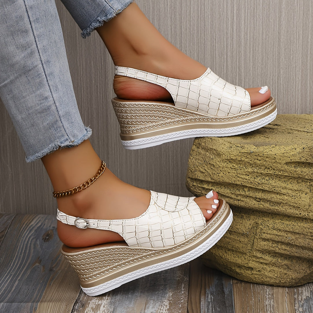 Covernorth Women’s Croc-Embossed Wedge Sandals