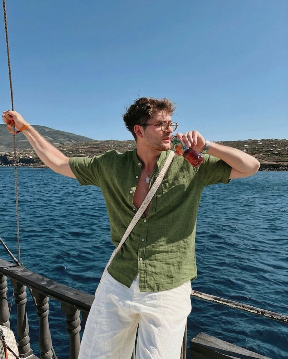 Men's Short Sleeve Shirt and Trousers Lounge Set