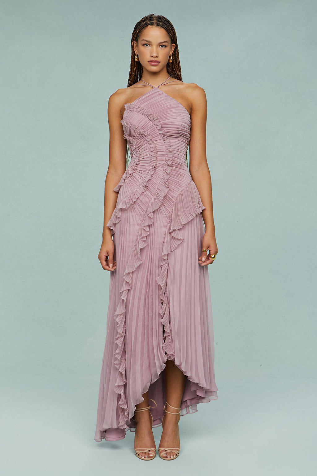 Covernorth Women’s Pleated Ruffle Halter Maxi Dress
