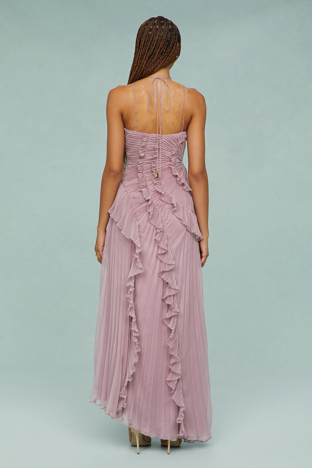 Covernorth Women’s Pleated Ruffle Halter Maxi Dress