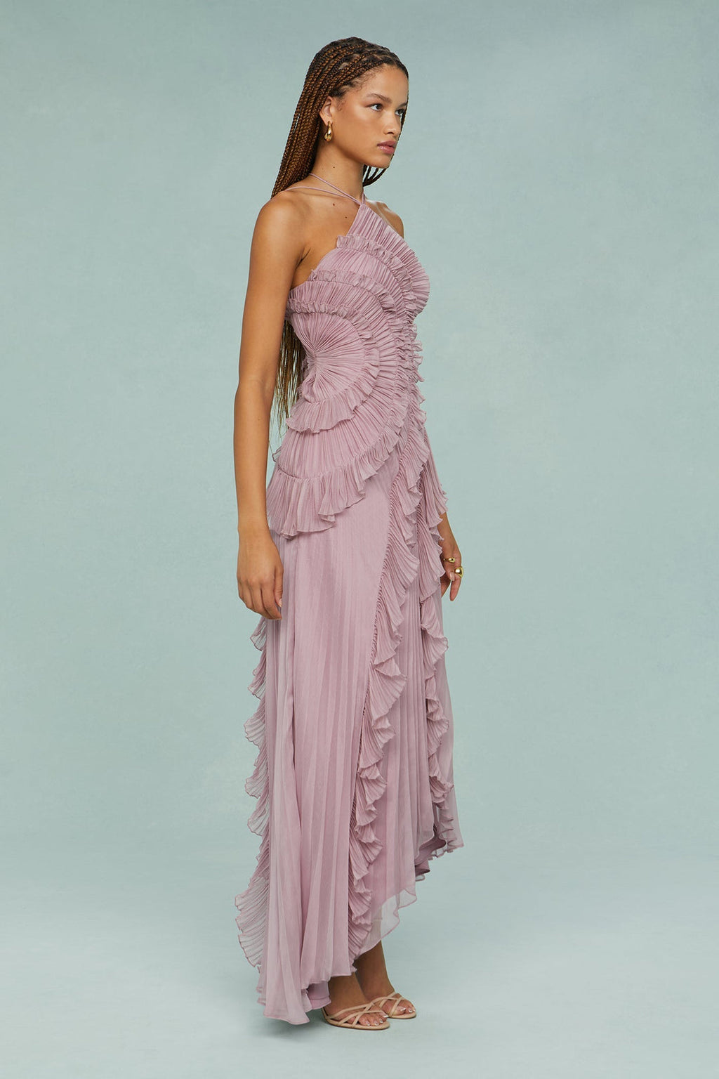 Covernorth Women’s Pleated Ruffle Halter Maxi Dress