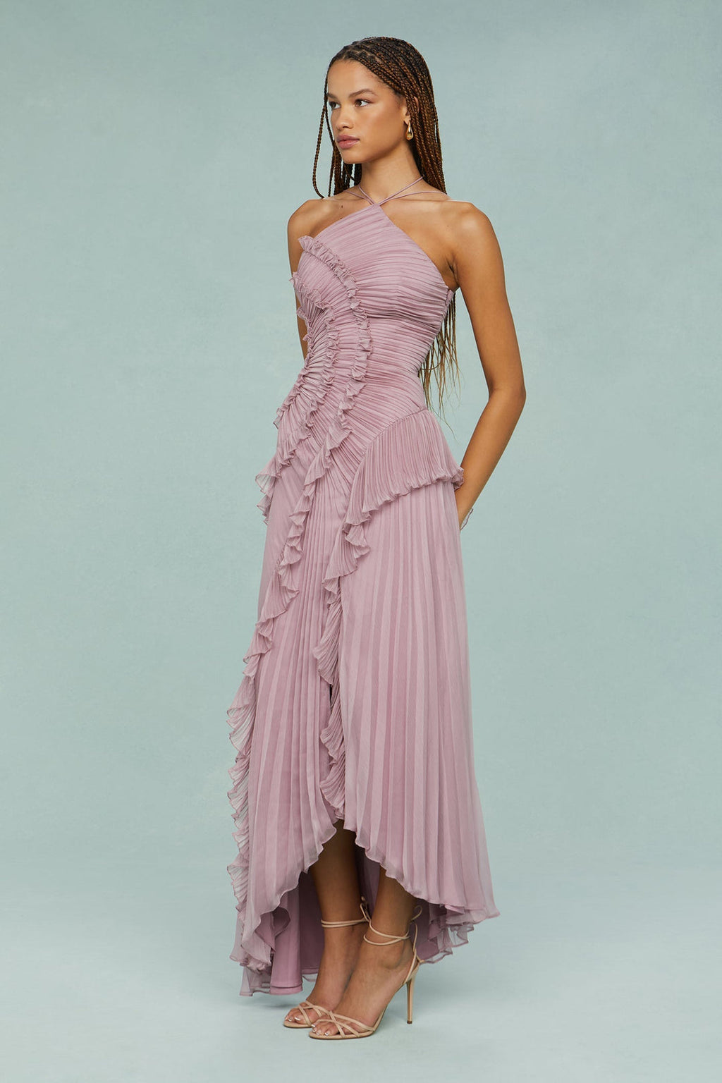 Covernorth Women’s Pleated Ruffle Halter Maxi Dress