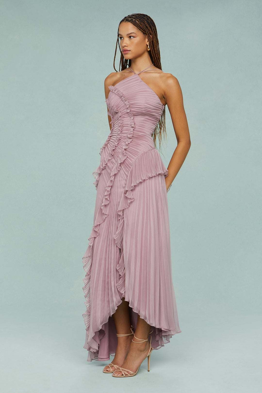 Covernorth Women’s Pleated Ruffle Halter Maxi Dress
