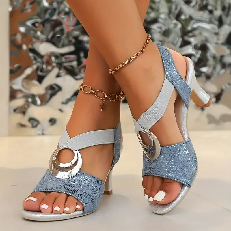 Covernorth Women’s Metallic Block Heel Sandals