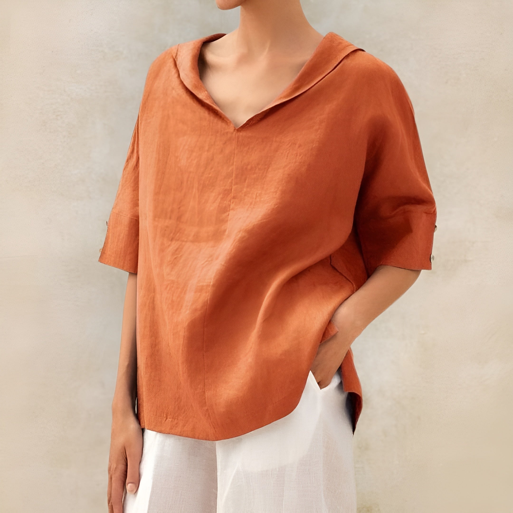 Linen Blouse Women V Neck Short Sleeve Casual Tunic Shirt
