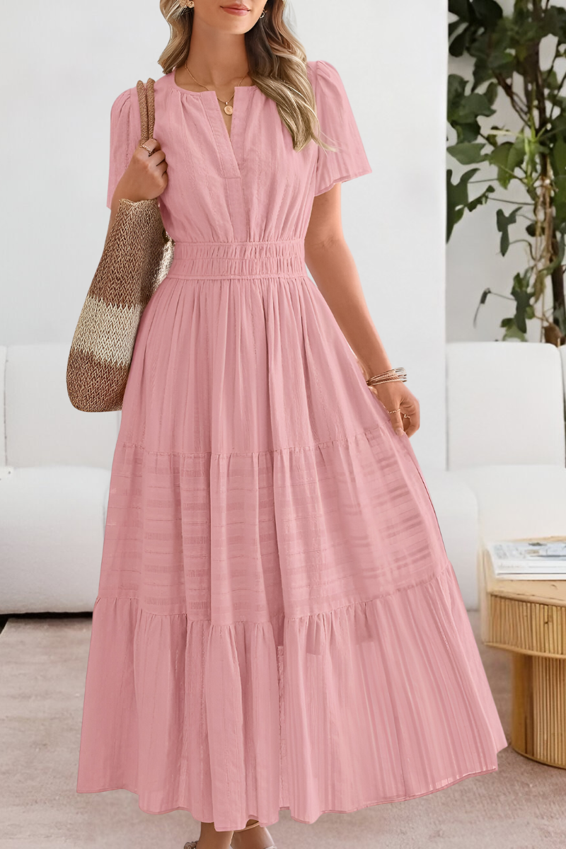 Women’s V-Neck Short Sleeve Tiered Maxi Dress