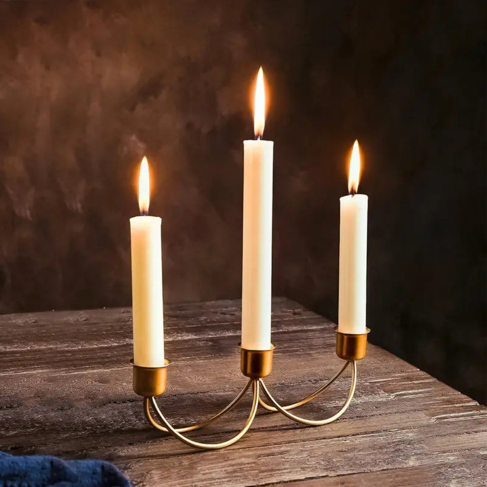 3-Arm Candle Holder | Durable Metal Arch Design | Dining Table | Gold