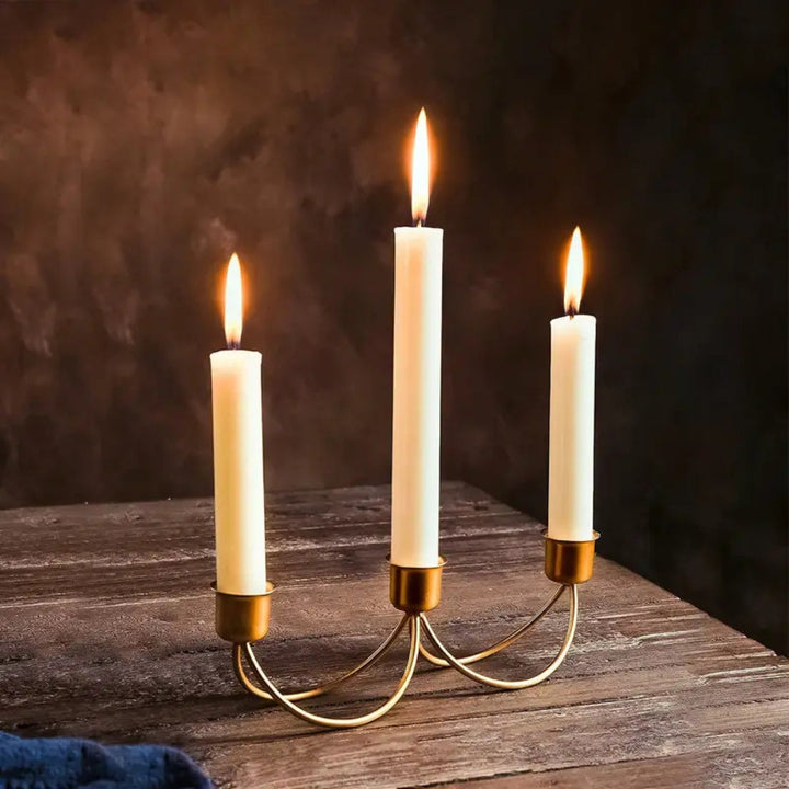 3-Arm Candle Holder | Durable Metal Arch Design | Dining Table | Gold