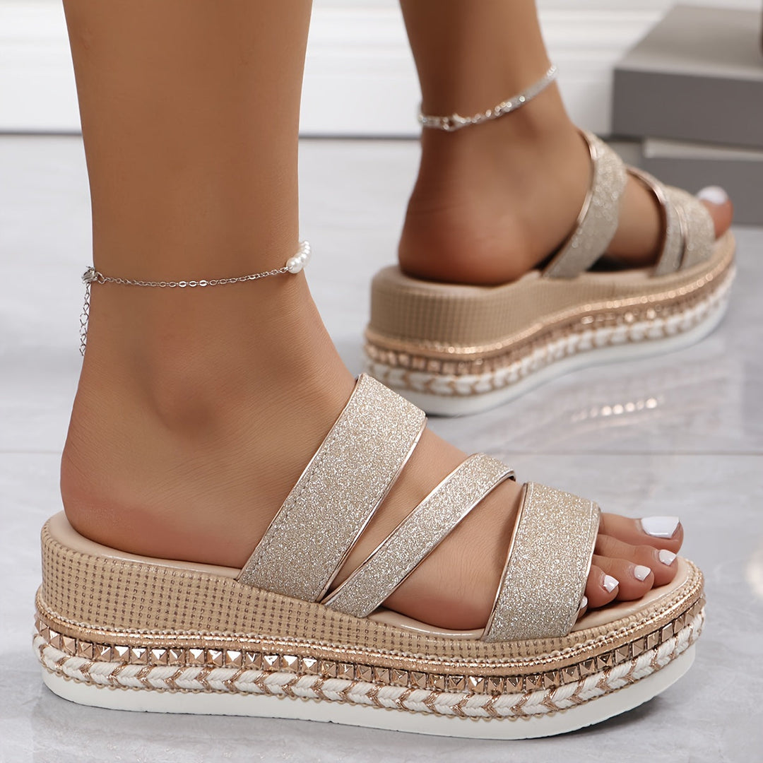 Covernorth Women’s Shimmer Platform Slide Sandals