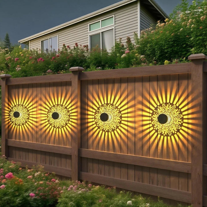 Decorative Solar Wall Lamp Metal Peony Pattern Outdoor Lighting 2 Piece Set