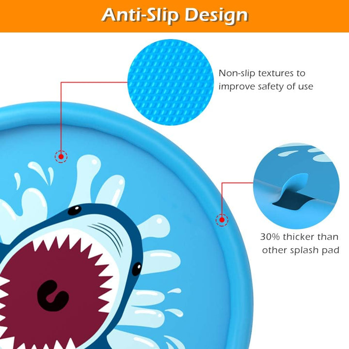 Shark Splash Pad │ Non-Slip Safe Fun │ Yard, Lawn & Pool │ Blue