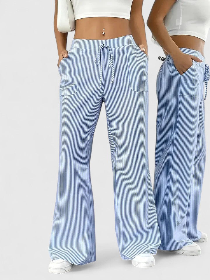 Women's Striped Wide-Leg Drawstring Trousers