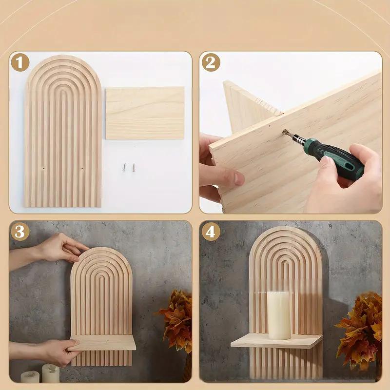 Arch Wall Candle Holder | Fluted Wooden Sconce | Living Room | Beige