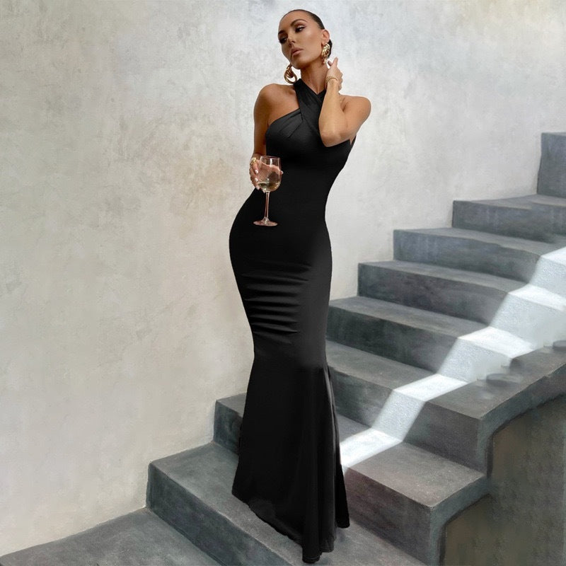 Women’s Cross-Neck Mermaid Maxi Dress