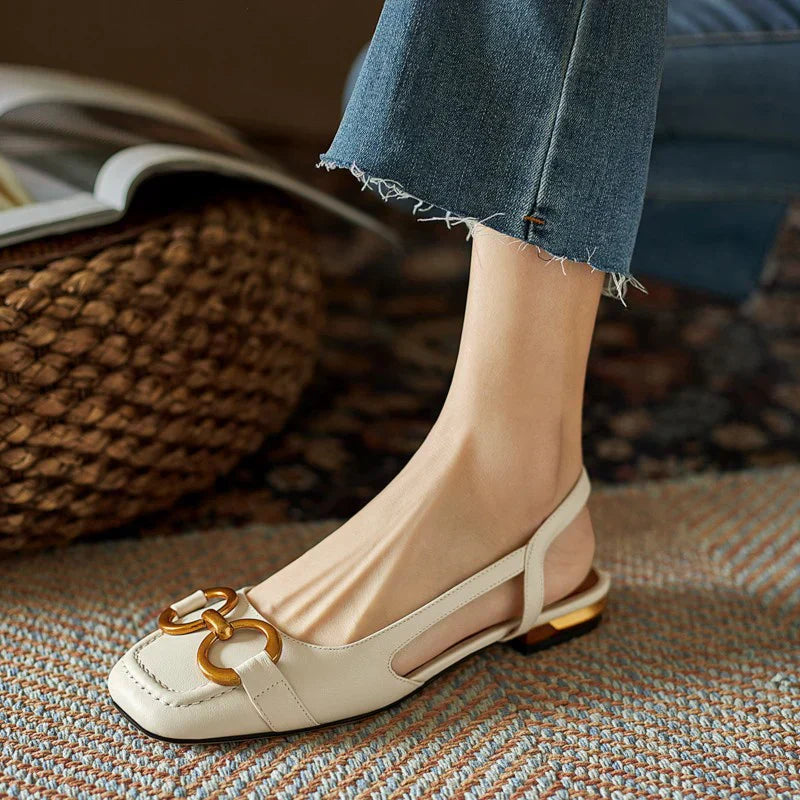 Covernorth Women's Suede Square-Toe Slingback Flats