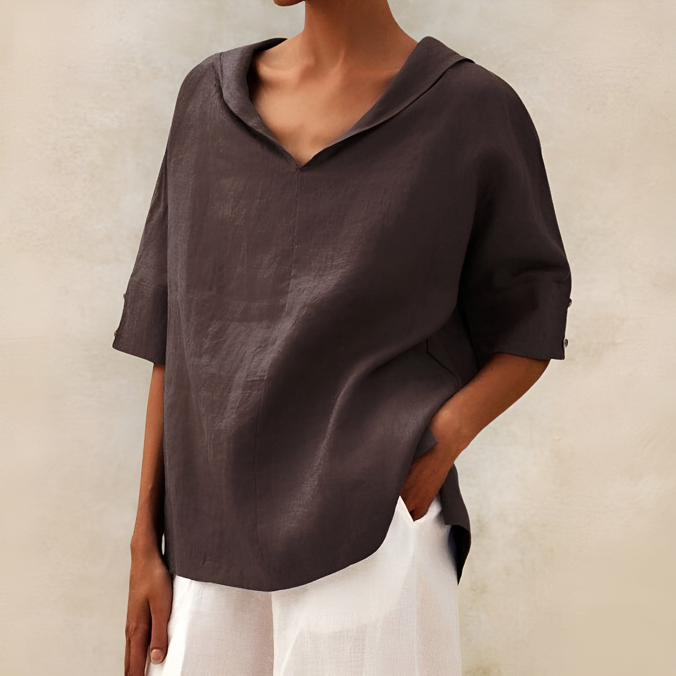 Linen Blouse Women V Neck Short Sleeve Casual Tunic Shirt