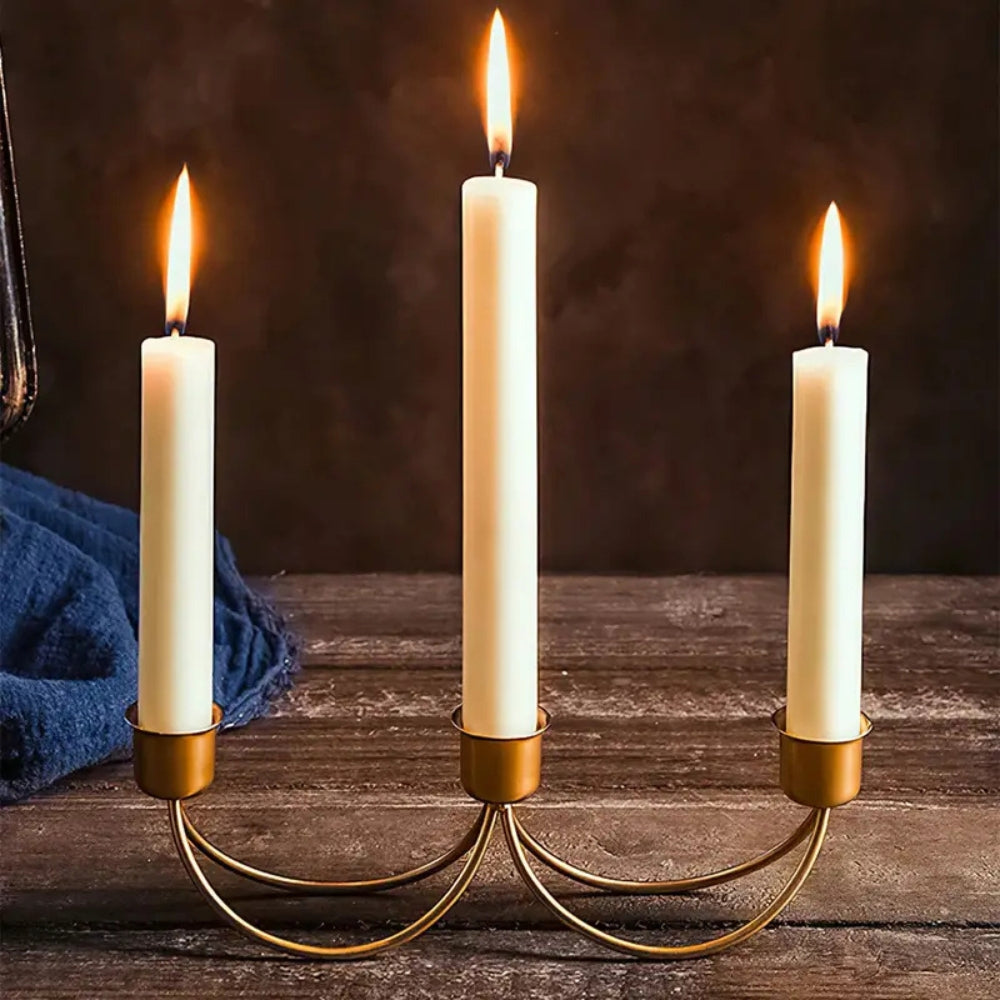 3-Arm Candle Holder | Durable Metal Arch Design | Dining Table | Gold