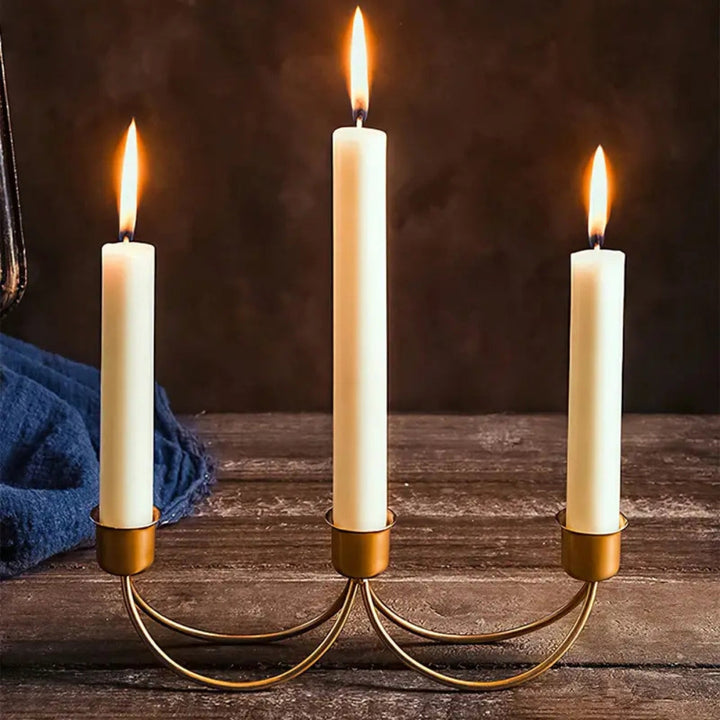 3-Arm Candle Holder | Durable Metal Arch Design | Dining Table | Gold