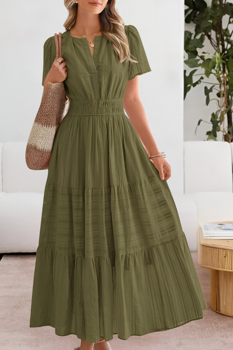 Women’s V-Neck Short Sleeve Tiered Maxi Dress