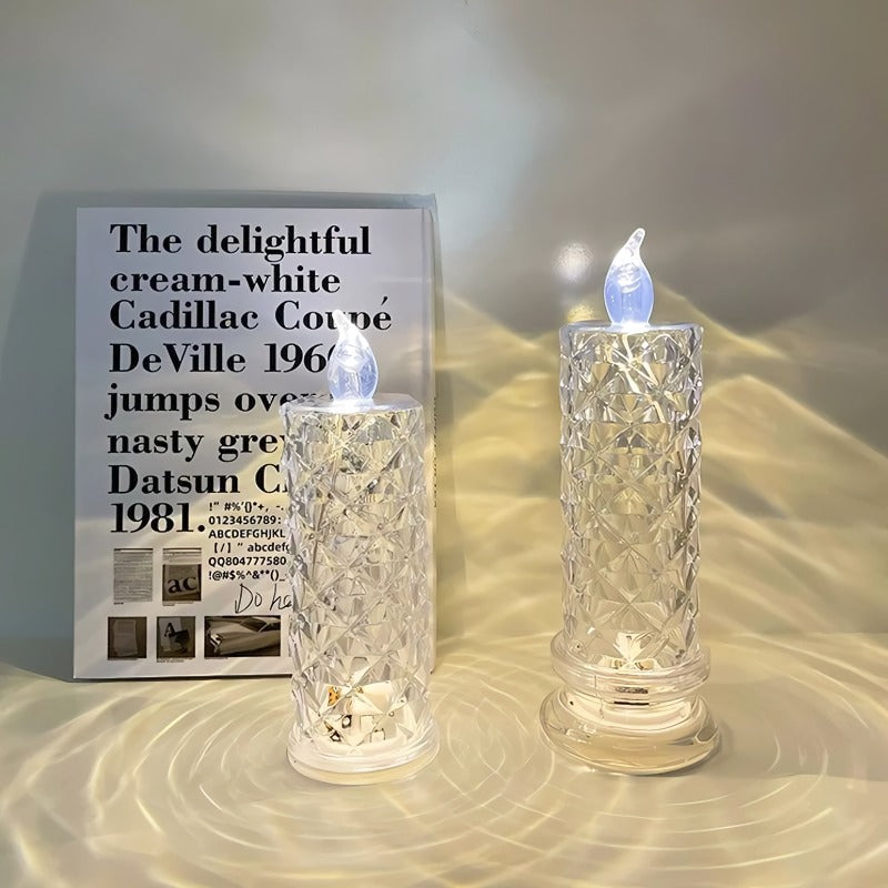Crystal LED Candle | Flickering Flame Glow | Dining Table & Party | Clear