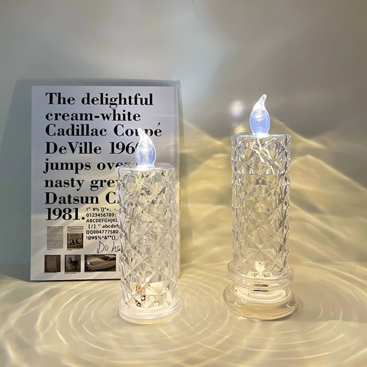 Crystal LED Candle | Flickering Flame Glow | Dining Table & Party | Clear