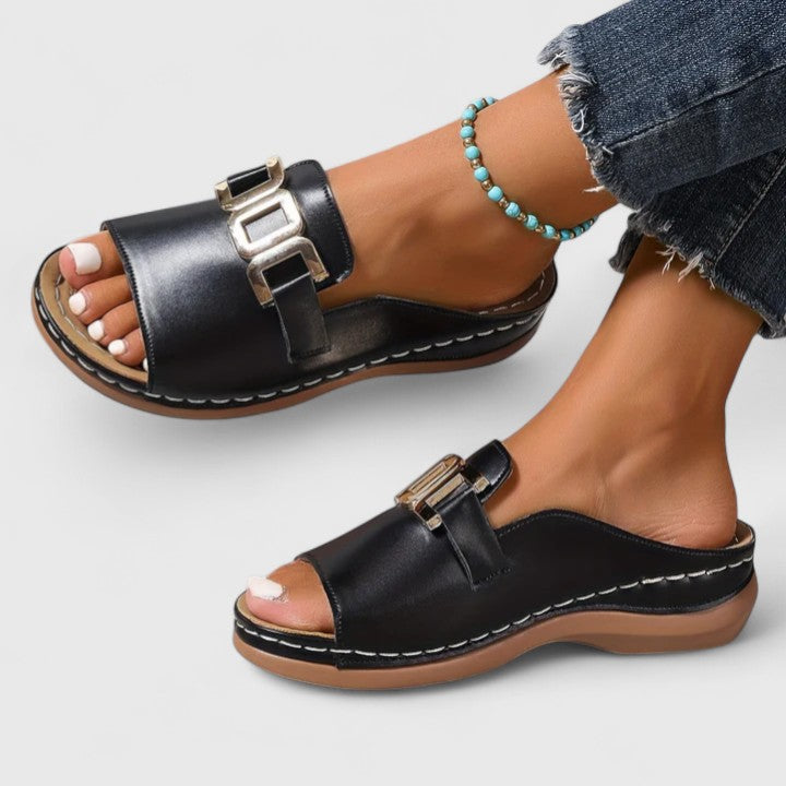 Women's Open-Toe Buckle Slides