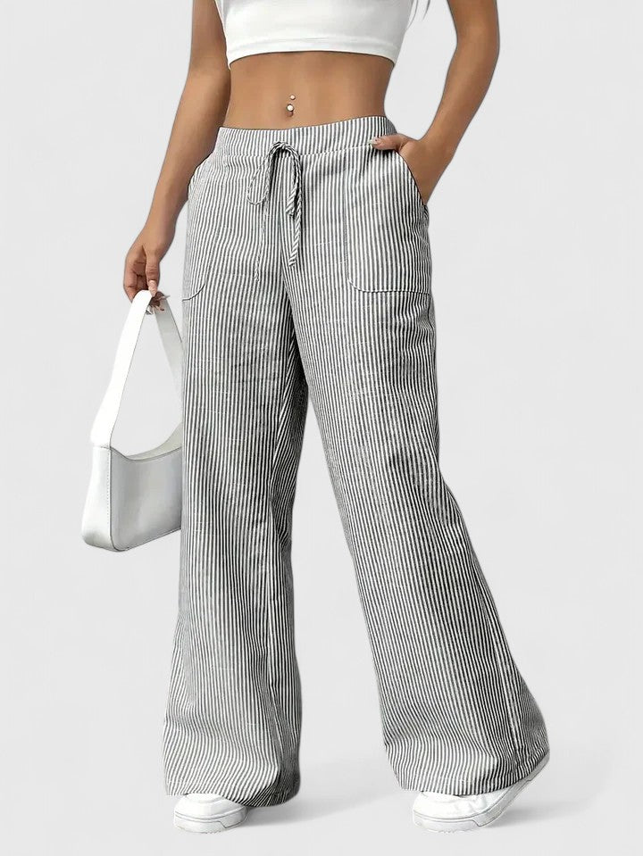 Women's Striped Wide-Leg Drawstring Trousers