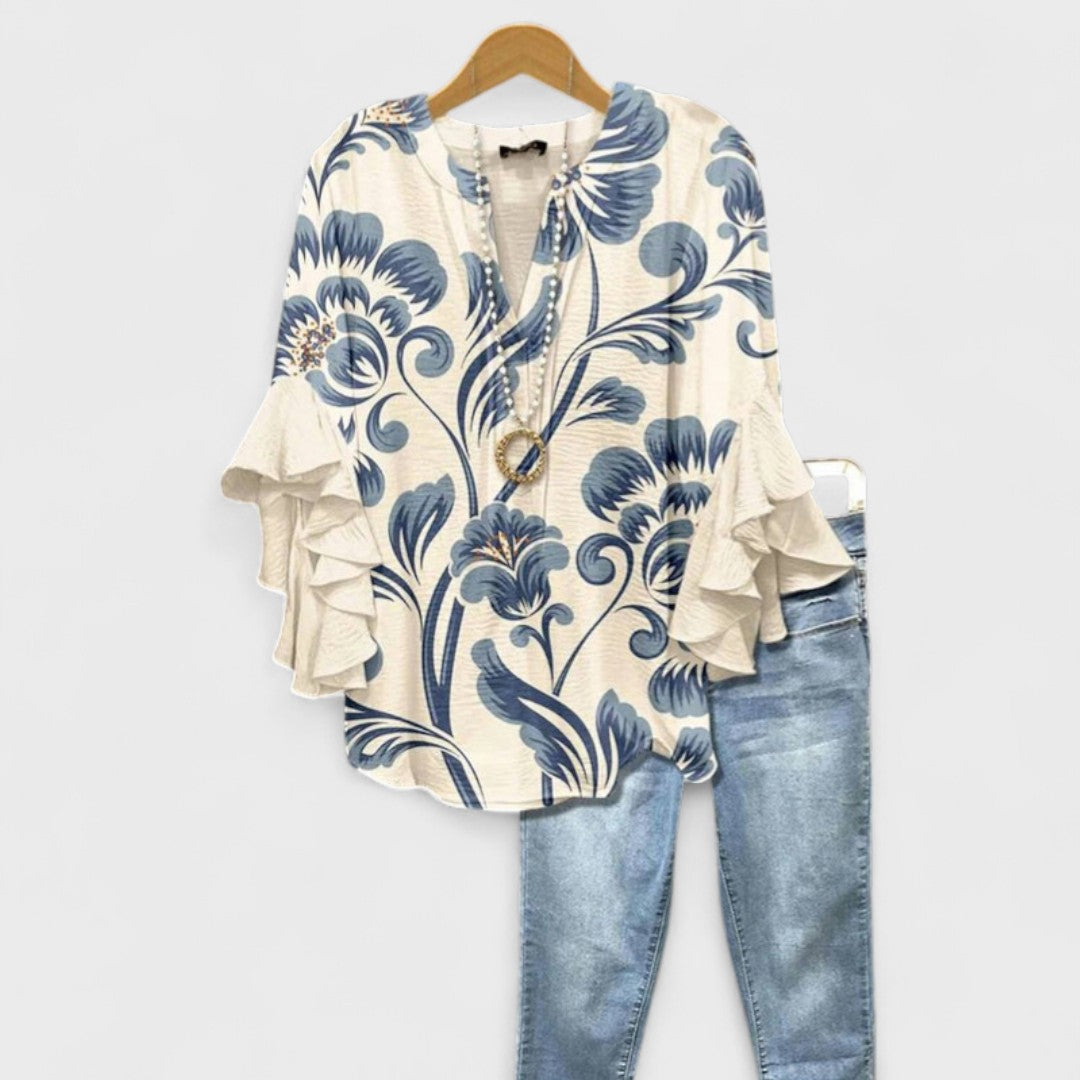 Women’s Floral Print Ruffle-Sleeve Blouse