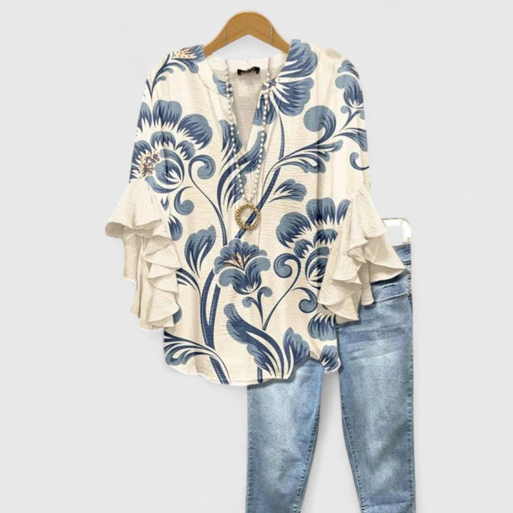 Women’s Floral Print Ruffled Blouse