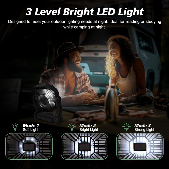 Camping LED Fan | 10400mAh Rechargeable | Tent & Beach | Black