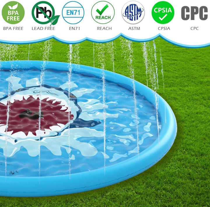 Shark Splash Pad Outdoor Water Sprinkler Mat for Kids