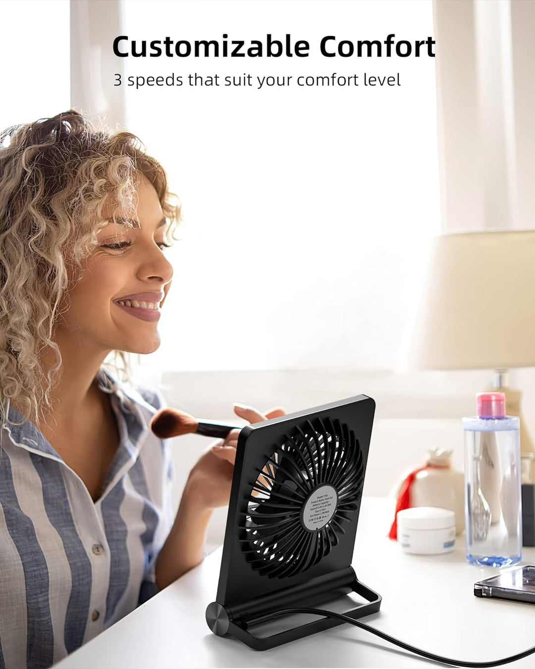 Mini USB Desk Fan | Quiet 3-Speed Cooling | Office & Bedroom | Black