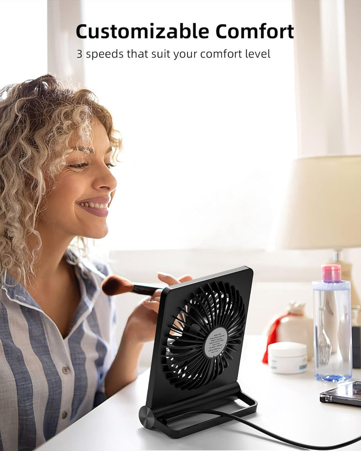 Mini USB Desk Fan | Quiet 3-Speed Cooling | Office & Bedroom | Black
