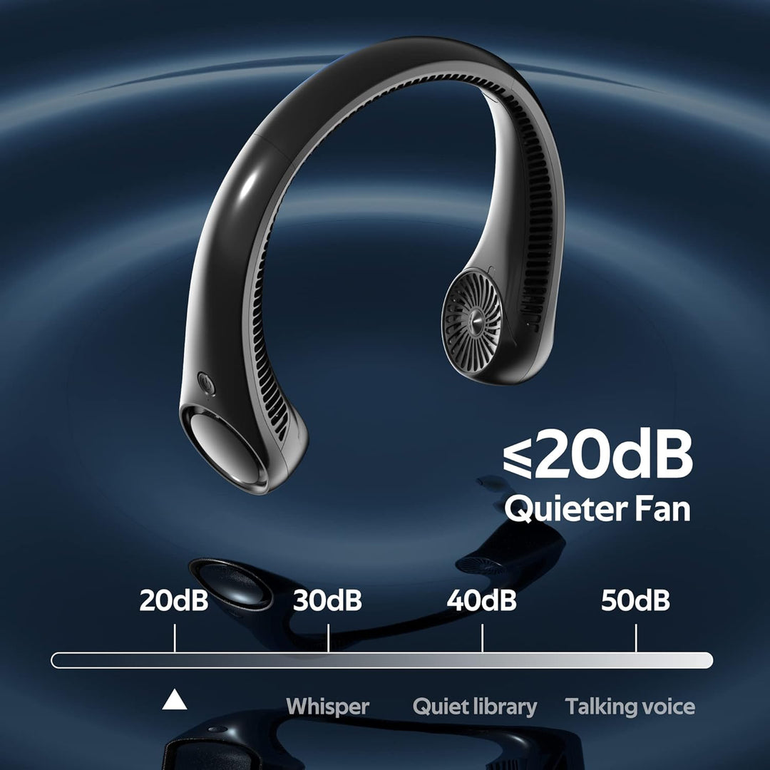 Bladeless Neck Fan | 4000mAh Quiet 3-Speed | Travel & Sport | Black