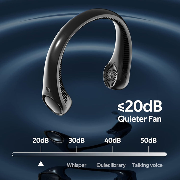 Bladeless Neck Fan | 4000mAh Quiet 3-Speed | Travel & Sport | Black