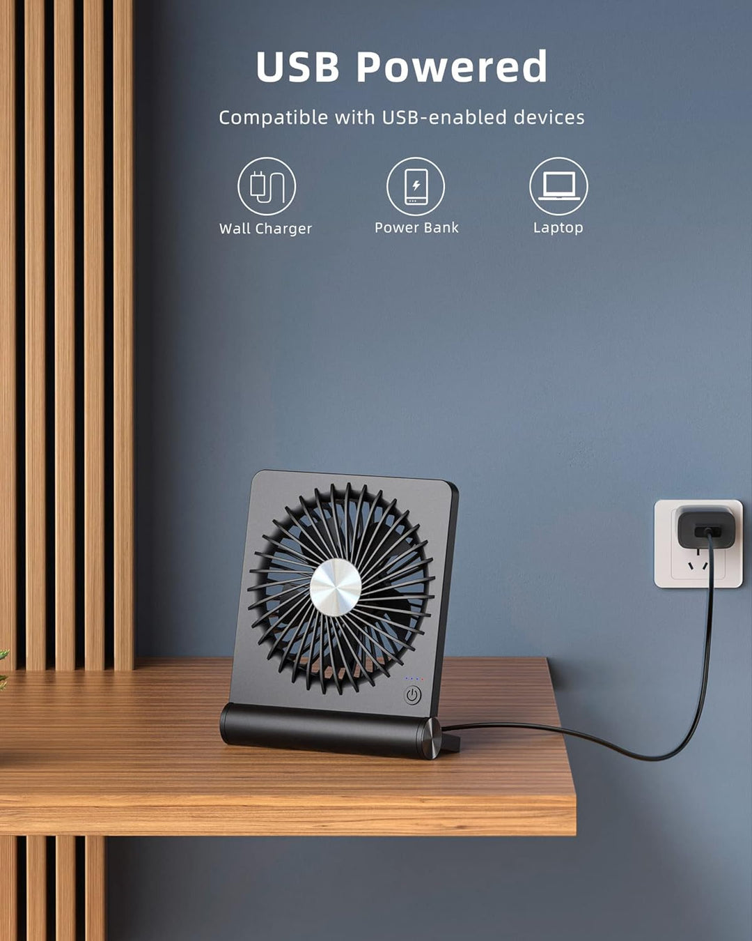 Mini USB Desk Fan | Quiet 3-Speed Cooling | Office & Bedroom | Black