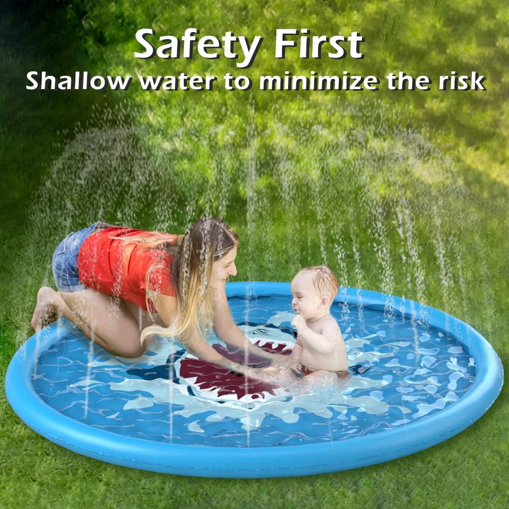 Shark Splash Pad Outdoor Water Sprinkler Mat for Kids