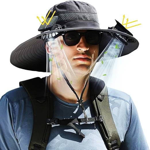 Solar Fan Sun Hat | UPF50+ UV Protection & Cooling Fans | Fishing & Hiking | Black