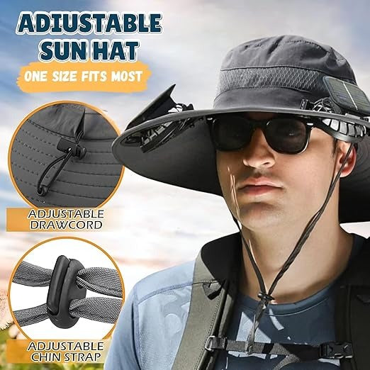 Solar Fan Sun Hat | UPF50+ UV Protection & Cooling Fans | Fishing & Hiking | Black
