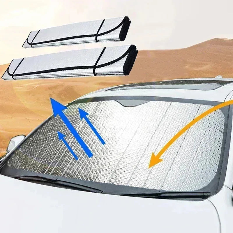 Car Windshield Sunshade | Foil Heat Deflector | Cool Interior, Front and Rear | Silver