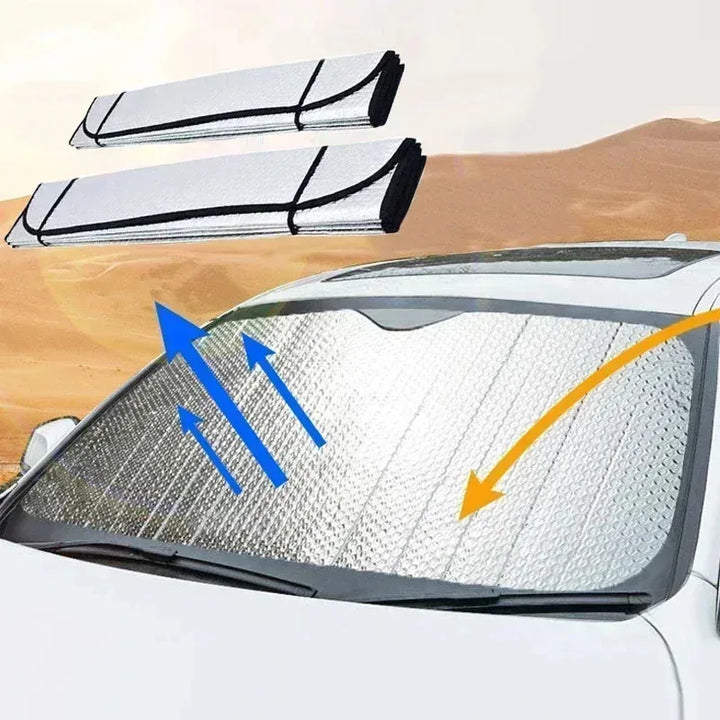 Car Windshield Sunshade | Foil Heat Deflector | Cool Interior, Front and Rear | Silver