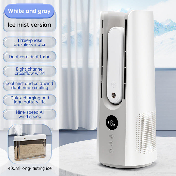 Ice Mist Portable Tower Fan │ Cooling, Bladeless, Quiet │ Bedroom & Office