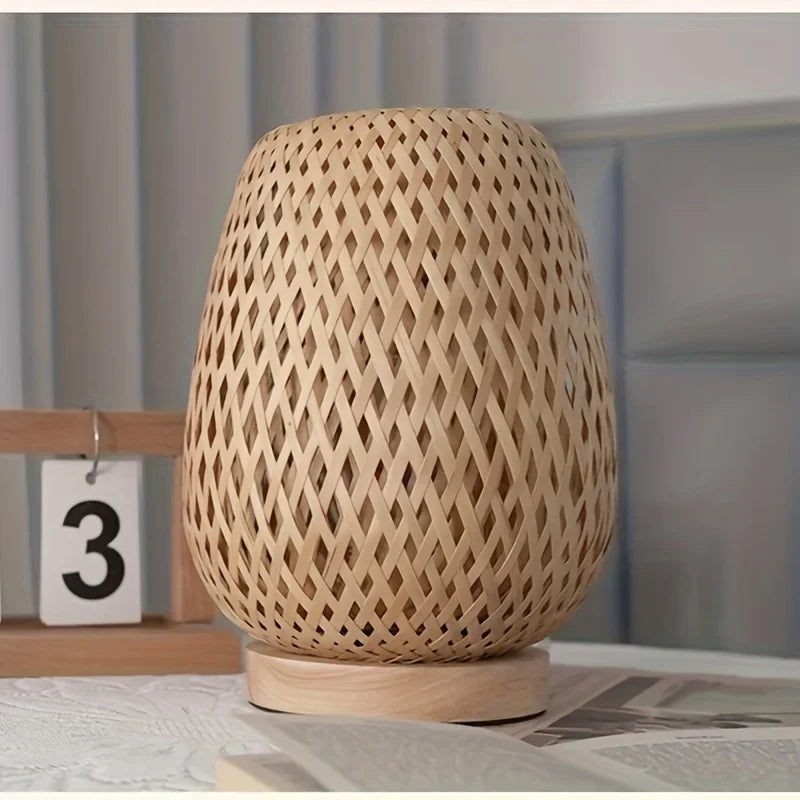 Bamboo Woven Table Lamp | Cozy Warm Glow | Bedroom Nightstand