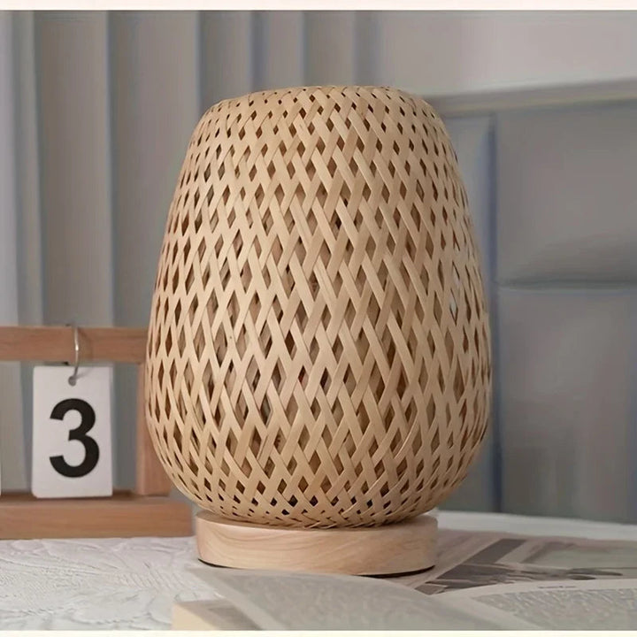 Bamboo Woven Table Lamp | Cozy Warm Glow | Bedroom Nightstand