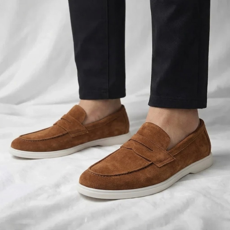 Men Suede Penny Loafers Casual Slip On Shoes