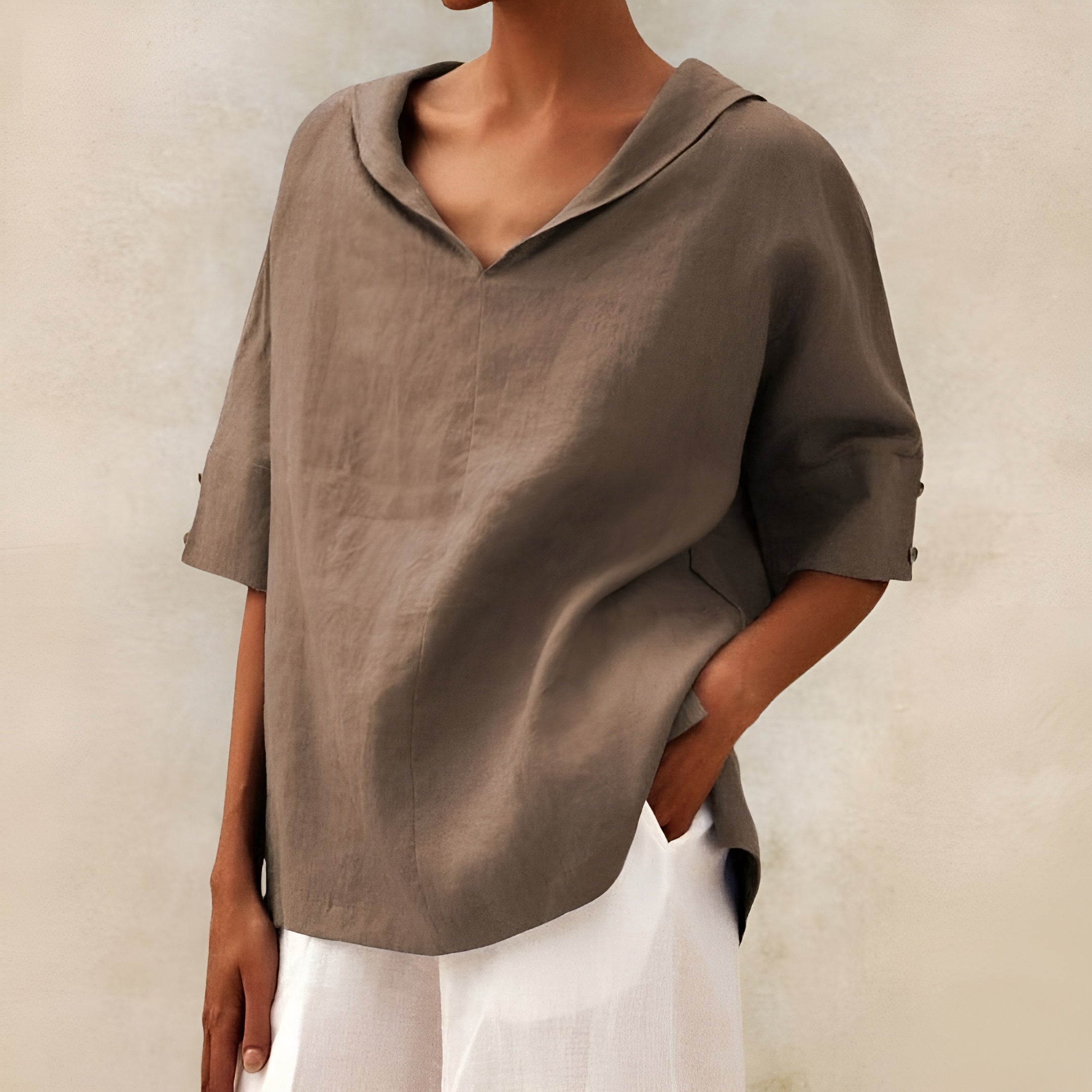 Linen Blouse Women V Neck Short Sleeve Casual Tunic Shirt