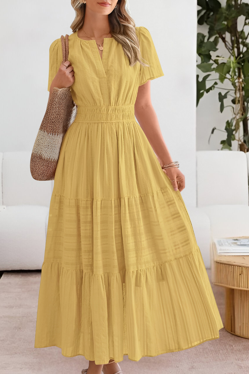 Women’s V-Neck Short Sleeve Tiered Maxi Dress